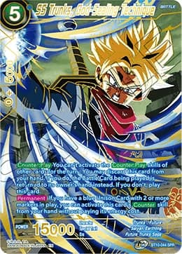 2020 Dragon Ball Super Card Game Masters Rise of the Unison Warrior (DBS-B10) #BT10-044_SPR SS Trunks, God-Sealing Technique Special Rare; official card image from the Bandai card database; publisher sample markings retained where present