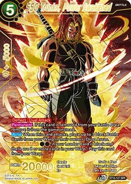 2022 Dragon Ball Super Card Game Masters Realm of the Gods (DBS-B16) #BT16-107_SPR SSG Trunks, Power Awakened Special Rare; official card image from the Bandai card database; publisher sample markings retained where present