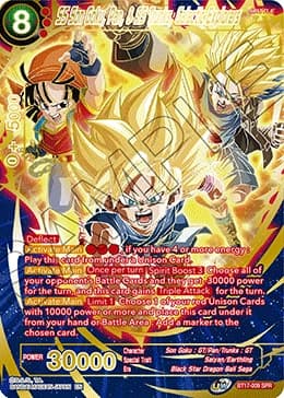 2022 Dragon Ball Super Card Game Masters Ultimate Squad (DBS-B17) #BT17-009_SPR SS Son Goku, Pan, & SS Trunks, Galactic Explorers Special Rare; official card image from the Bandai card database; publisher sample markings retained where present