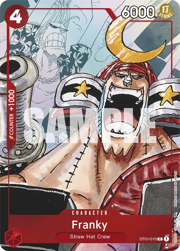 2023 One Piece Card Game Premium Card Collection -25th Edition- #ST01-010 Franky Parallel; official card image from the Bandai card list; publisher sample markings retained