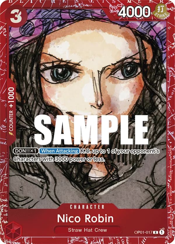 2023 One Piece Card Game Premium Card Collection -FILM RED Edition- #OP01-017 Nico Robin Parallel; official card image from the Bandai card list; publisher sample markings retained