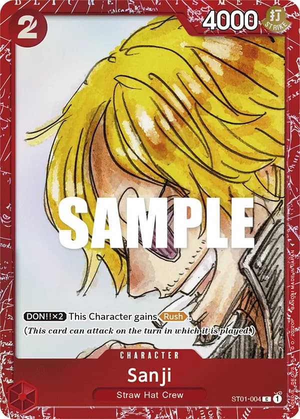 2023 One Piece Card Game Premium Card Collection -FILM RED Edition- #ST01-004 Sanji Parallel; official card image from the Bandai card list; publisher sample markings retained