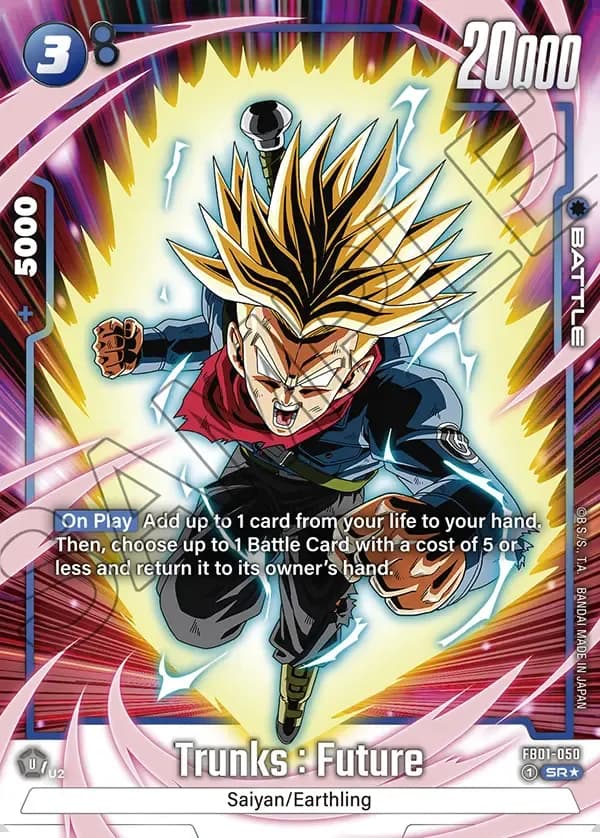 2024 Dragon Ball Super Card Game Fusion World Awakened Pulse (FB01) #FB01-050 Trunks : Future Parallel; official card image from the Bandai card database; publisher sample markings retained