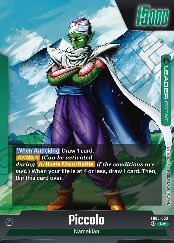 2024 Dragon Ball Super Card Game Fusion World Raging Roar (FB03) #FB03-053 Piccolo Parallel; official card image from the Bandai card database; publisher sample markings retained