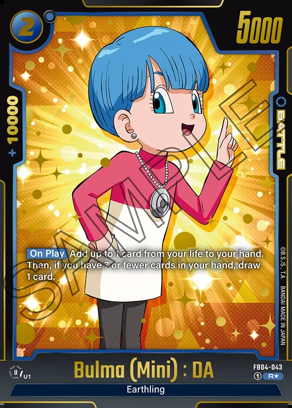 2024 Dragon Ball Super Card Game Fusion World Ultra Limit (FB04) #FB04-043 Bulma (Mini) : DA Parallel; official card image from the Bandai card database; publisher sample markings retained
