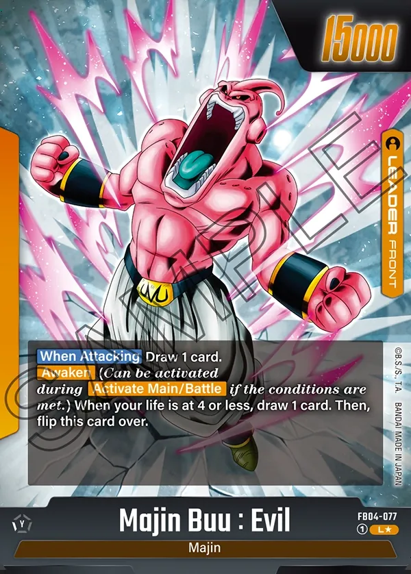 2024 Dragon Ball Super Card Game Fusion World Ultra Limit (FB04) #FB04-077 Majin Buu : Evil Parallel; official card image from the Bandai card database; publisher sample markings retained
