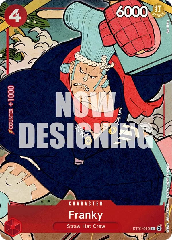 2024 One Piece Card Game English Version 1st Anniversary Set #ST01-010 Franky Parallel; official card image from the Bandai card list; publisher sample markings retained