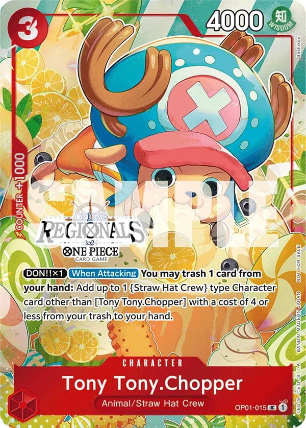 2024 One Piece Card Game Offline Regional Participation Pack 2024 Vol. 3 #OP01-015 Tony Tony.Chopper Parallel; official card image from the Bandai card list; publisher sample markings retained