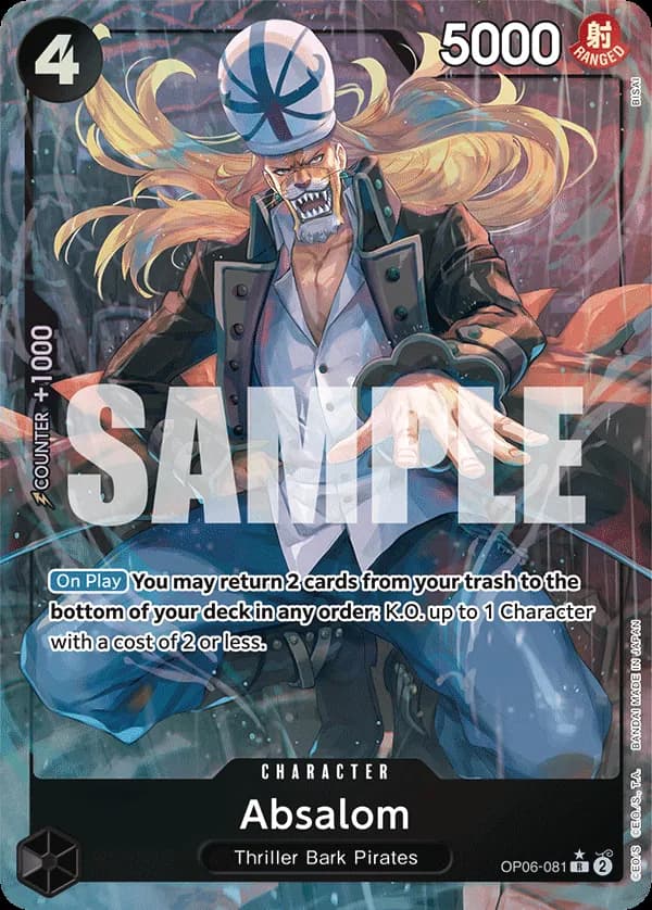 2024 One Piece Card Game Wings of the Captain (OP-06) #OP06-081 Absalom Parallel; official card image from the Bandai card list; publisher sample markings retained