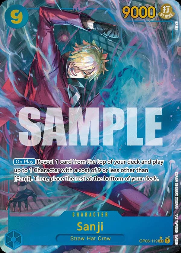 2024 One Piece Card Game Wings of the Captain (OP-06) #OP06-119 Sanji Parallel; official card image from the Bandai card list; publisher sample markings retained