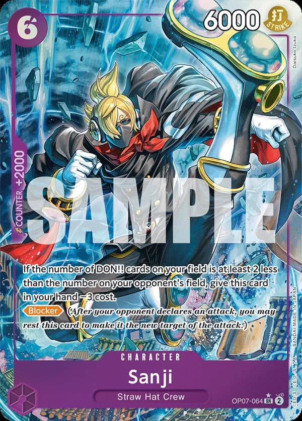 2024 One Piece Card Game 500 Years in the Future (OP-07) #OP07-064 Sanji Parallel; official card image from the Bandai card list; publisher sample markings retained
