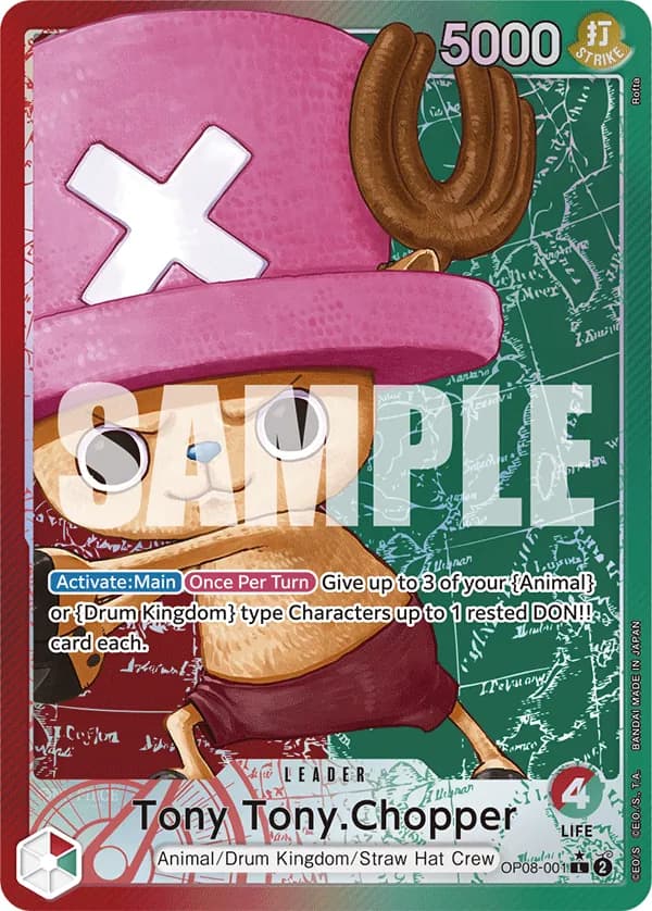 2024 One Piece Card Game Two Legends (OP-08) #OP08-001 Tony Tony.Chopper Parallel; official card image from the Bandai card list; publisher sample markings retained