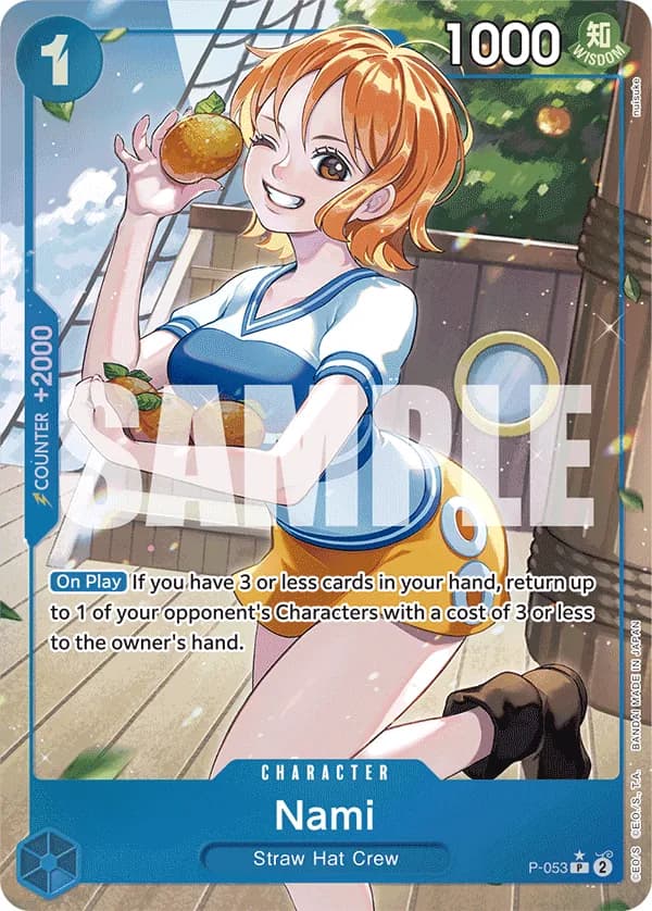 2024 One Piece Card Game One Piece Card The Best (PRB-01) #P-053 Nami Parallel; official card image from the Bandai card list; publisher sample markings retained