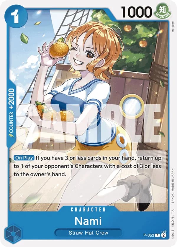 2024 One Piece Card Game One Piece Card The Best (PRB-01) #P-053 Nami Reprint; official card image from the Bandai card list; publisher sample markings retained