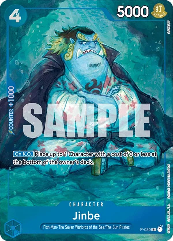 2024 One Piece Card Game Premium Card Collection -BANDAI CARD GAMES Fest. 23-24 Edition- #P-030 Jinbe Parallel; official card image from the Bandai card list; publisher sample markings retained