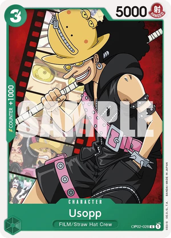 2024 One Piece Card Game Uta (ST-11) #OP02-028 Usopp Parallel; official card image from the Bandai card list; publisher sample markings retained