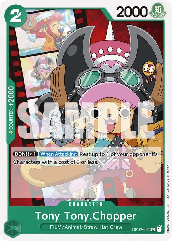 2024 One Piece Card Game Uta (ST-11) #OP02-034 Tony Tony.Chopper Parallel; official card image from the Bandai card list; publisher sample markings retained