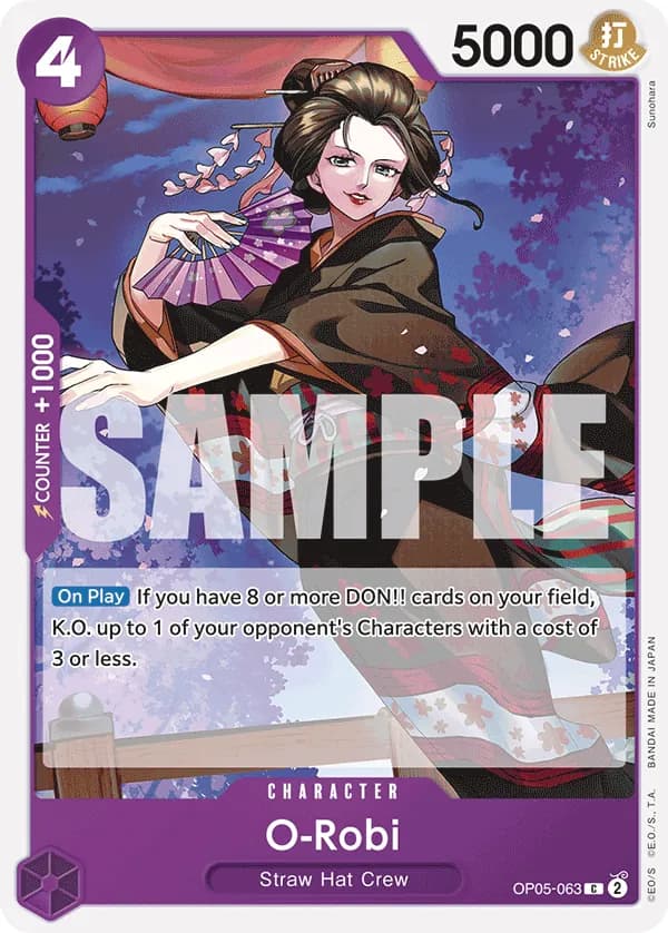 2024 One Piece Card Game Purple Monkey.D.Luffy (ST-18) #OP05-063 O-Robi Reprint; official card image from the Bandai card list; publisher sample markings retained
