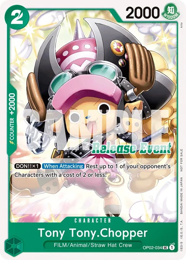 2024 One Piece Card Game ST15-20 Release Event #OP02-034 Tony Tony.Chopper Parallel; official card image from the Bandai card list; publisher sample markings retained