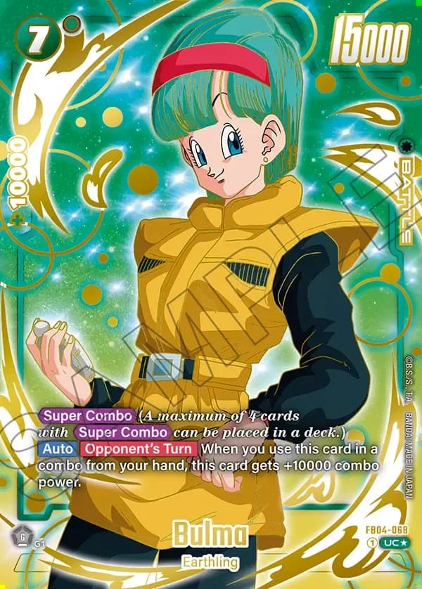 2025 Dragon Ball Super Card Game Fusion World 1st ANNIVERSARY SET #FB04-068 Bulma Parallel; official card image from the Bandai card database; publisher sample markings retained