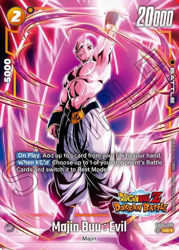 2025 Dragon Ball Super Card Game Fusion World New Adventure (FB05) #FB04-091 Majin Buu : Evil Parallel; official card image from the Bandai card database; publisher sample markings retained