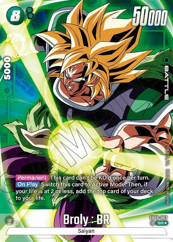 2025 Dragon Ball Super Card Game Fusion World Rivals Clash (FB06) #FB06-063 Broly : BR Parallel; official card image from the Bandai card database; publisher sample markings retained