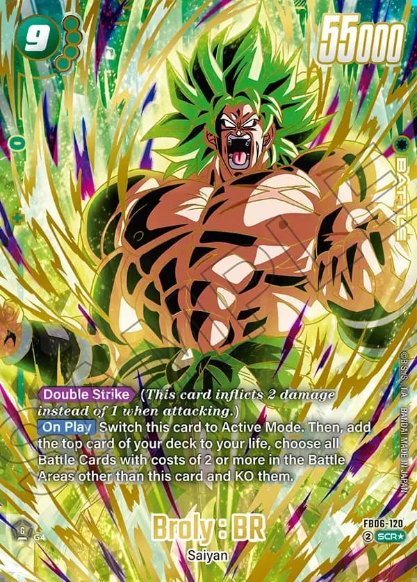 2025 Dragon Ball Super Card Game Fusion World Rivals Clash (FB06) #FB06-120 Broly : BR Parallel; official card image from the Bandai card database; publisher sample markings retained