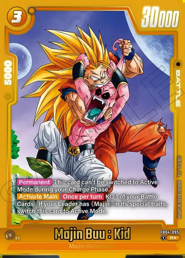2025 Dragon Ball Super Card Game Fusion World Wish for Shenron (FB07) #FB04-095 Majin Buu : Kid Parallel; official card image from the Bandai card database; publisher sample markings retained