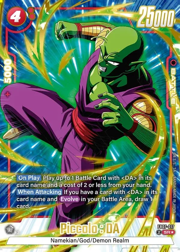 2025 Dragon Ball Super Card Game Fusion World Wish for Shenron (FB07) #FB07-017 Piccolo : DA Parallel; official card image from the Bandai card database; publisher sample markings retained