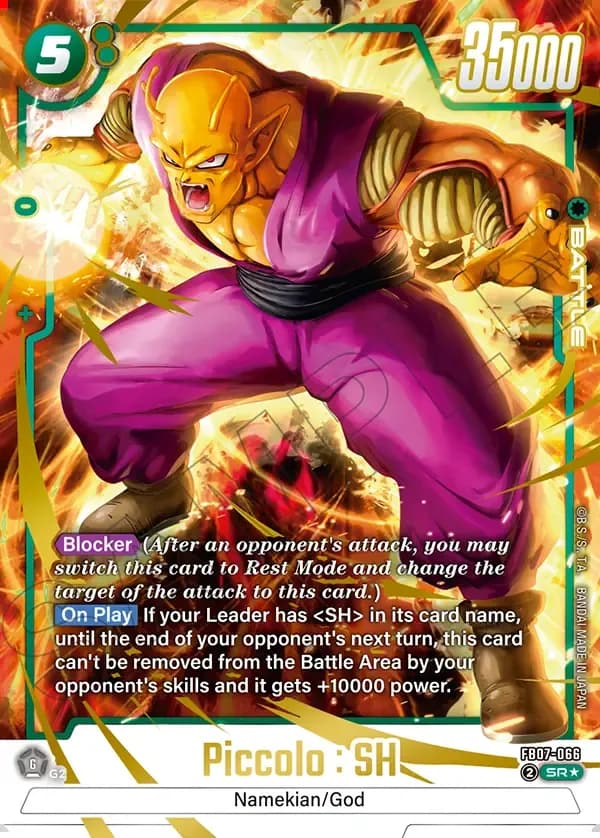 2025 Dragon Ball Super Card Game Fusion World Wish for Shenron (FB07) #FB07-066 Piccolo : SH Parallel; official card image from the Bandai card database; publisher sample markings retained