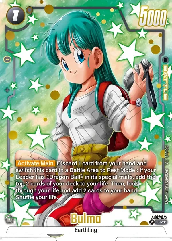 2025 Dragon Ball Super Card Game Fusion World Wish for Shenron (FB07) #FB07-114 Bulma Parallel; official card image from the Bandai card database; publisher sample markings retained