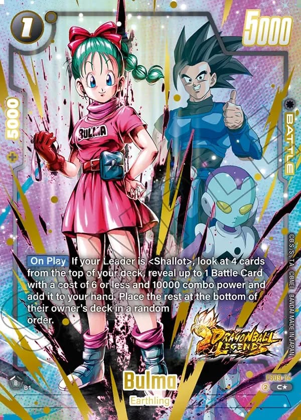 2025 Dragon Ball Super Card Game Fusion World Starter Deck EX Shallot (FS09) #FS09-14 Bulma Parallel; official card image from the Bandai card database; publisher sample markings retained