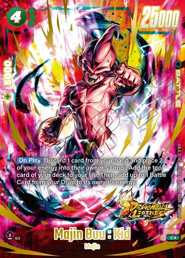 2025 Dragon Ball Super Card Game Fusion World Starter Deck EX Giblet (FS10) #FS10-15 Majin Buu : Kid Parallel; official card image from the Bandai card database; publisher sample markings retained