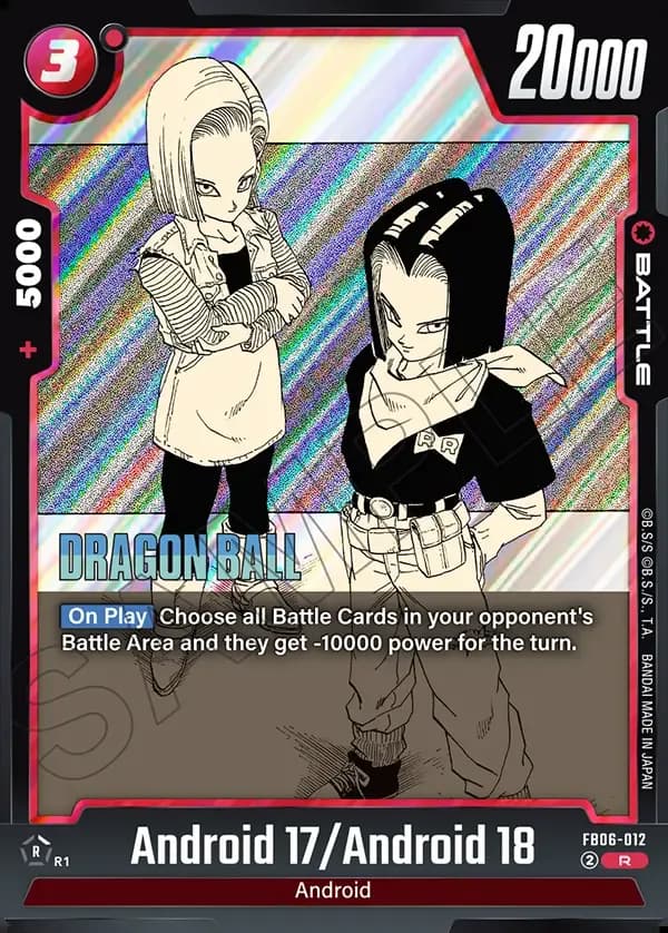 2025 Dragon Ball Super Card Game Fusion World Manga Booster 01 (SB01) #FB06-012 Android 17/Android 18 Parallel; official card image from the Bandai card database; publisher sample markings retained