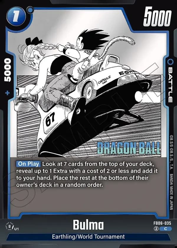 2025 Dragon Ball Super Card Game Fusion World Manga Booster 01 (SB01) #FB06-035 Bulma Parallel; official card image from the Bandai card database; publisher sample markings retained