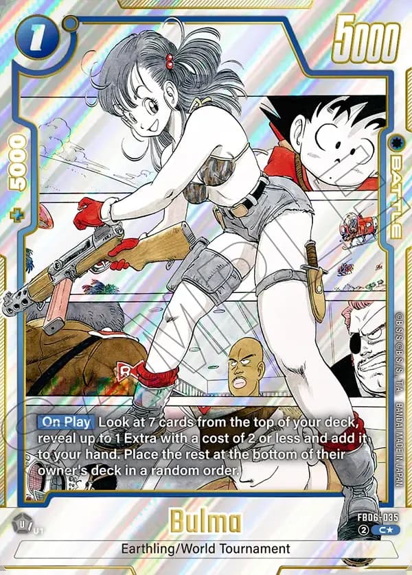 2025 Dragon Ball Super Card Game Fusion World Manga Booster 01 (SB01) #FB06-035 Bulma Parallel; official card image from the Bandai card database; publisher sample markings retained