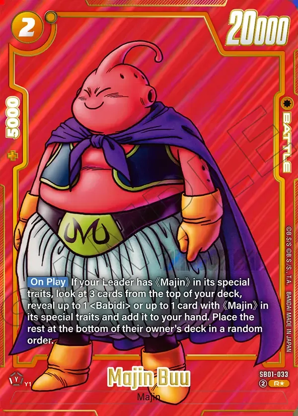 2025 Dragon Ball Super Card Game Fusion World Manga Booster 01 (SB01) #SB01-033 Majin Buu Parallel; official card image from the Bandai card database; publisher sample markings retained