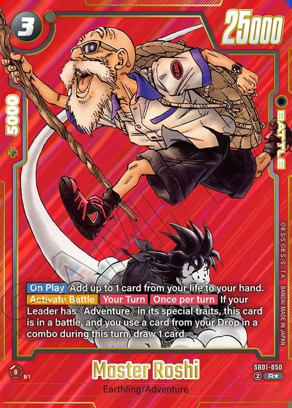 2025 Dragon Ball Super Card Game Fusion World Manga Booster 01 (SB01) #SB01-050 Master Roshi Parallel; official card image from the Bandai card database; publisher sample markings retained