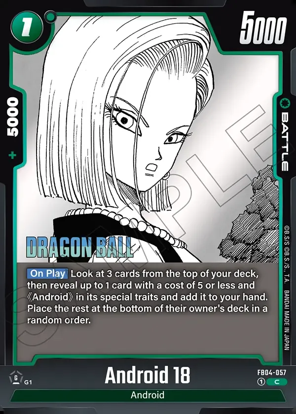 2025 Dragon Ball Super Card Game Fusion World Manga Booster 02 (SB02) #FB04-057 Android 18 Parallel; official card image from the Bandai card database; publisher sample markings retained