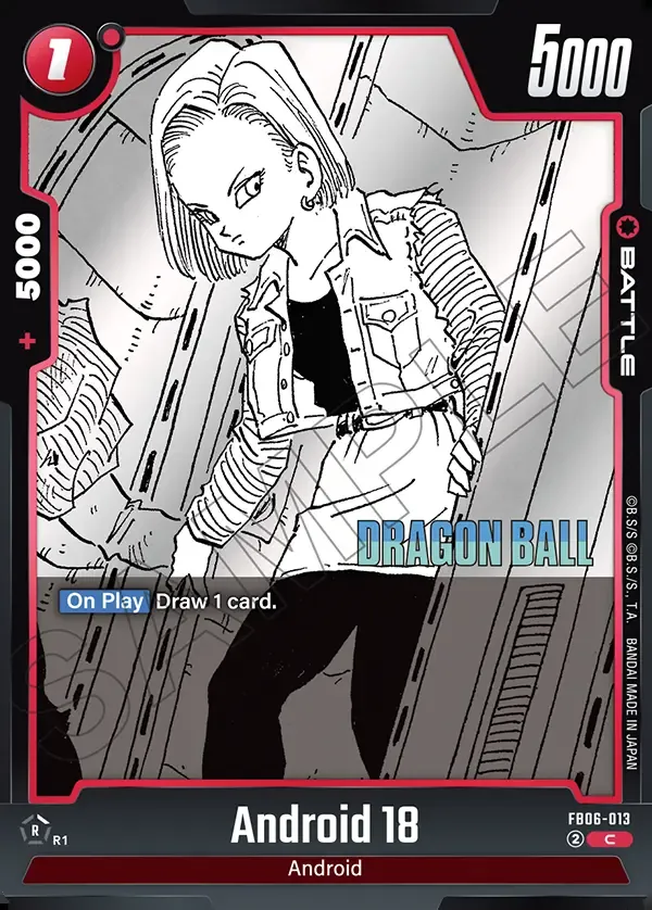 2025 Dragon Ball Super Card Game Fusion World Manga Booster 02 (SB02) #FB06-013 Android 18 Parallel; official card image from the Bandai card database; publisher sample markings retained