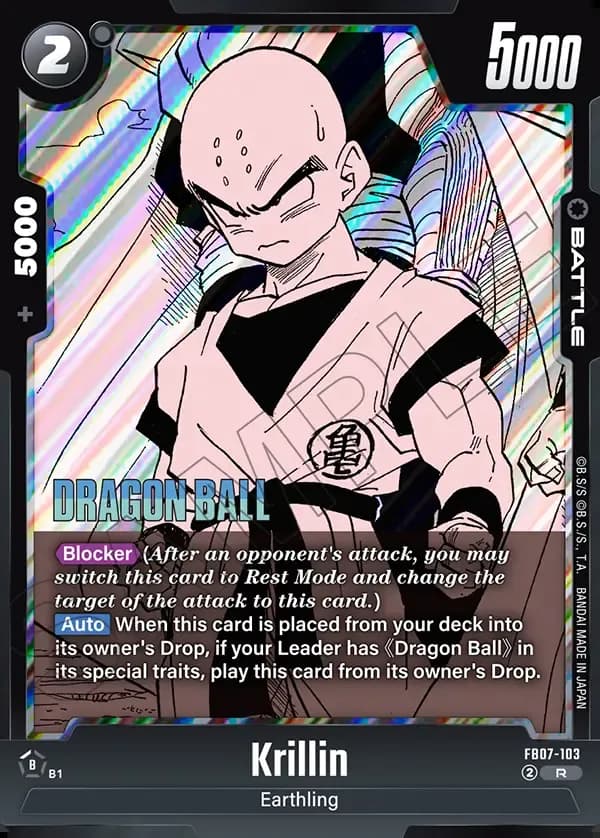 2025 Dragon Ball Super Card Game Fusion World Manga Booster 02 (SB02) #FB07-103 Krillin Parallel; official card image from the Bandai card database; publisher sample markings retained