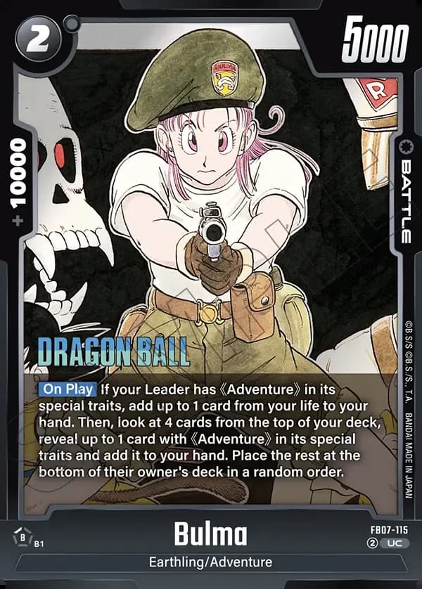 2025 Dragon Ball Super Card Game Fusion World Manga Booster 02 (SB02) #FB07-115 Bulma Parallel; official card image from the Bandai card database; publisher sample markings retained