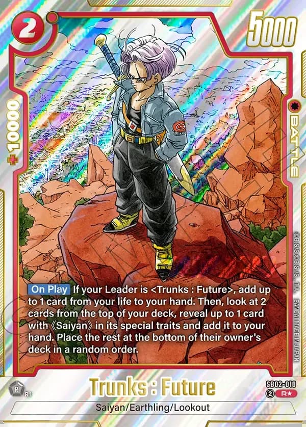 2025 Dragon Ball Super Card Game Fusion World Manga Booster 02 (SB02) #SB02-010 Trunks : Future Parallel; official card image from the Bandai card database; publisher sample markings retained