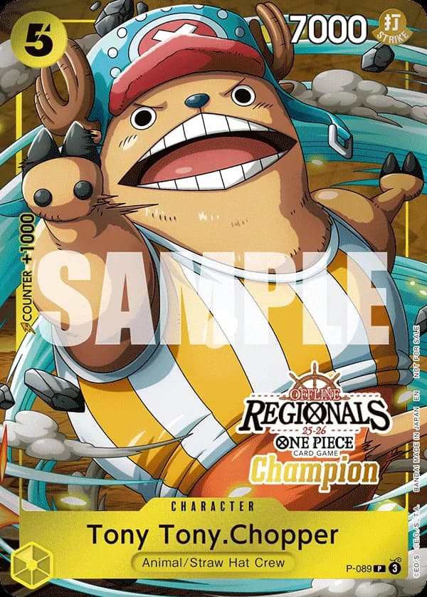 2025 One Piece Card Game Offline Regional Champion Card Set 2025 Vol.2 #P-089 Tony Tony.Chopper Parallel; official card image from the Bandai card list; publisher sample markings retained
