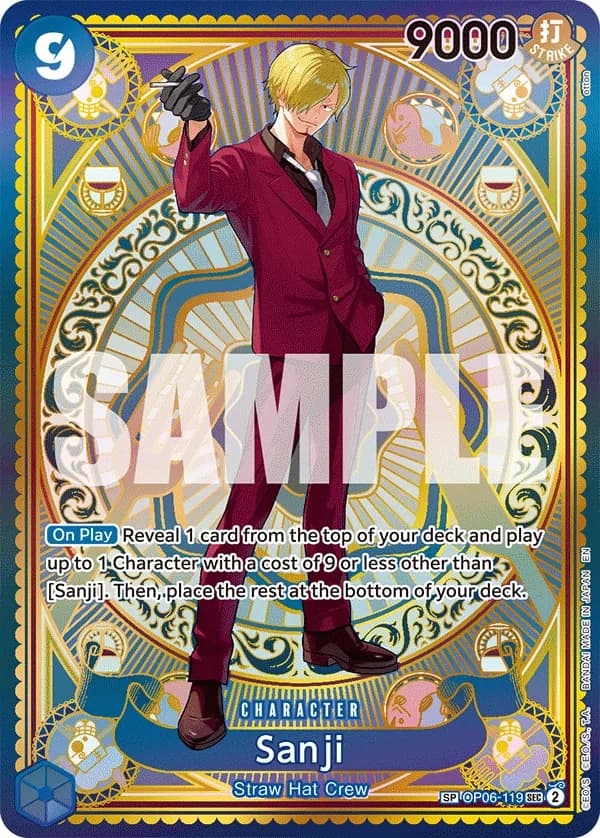 2025 One Piece Card Game A Fist of Divine Speed (OP-11) #OP06-119 Sanji Parallel; official card image from the Bandai card list; publisher sample markings retained