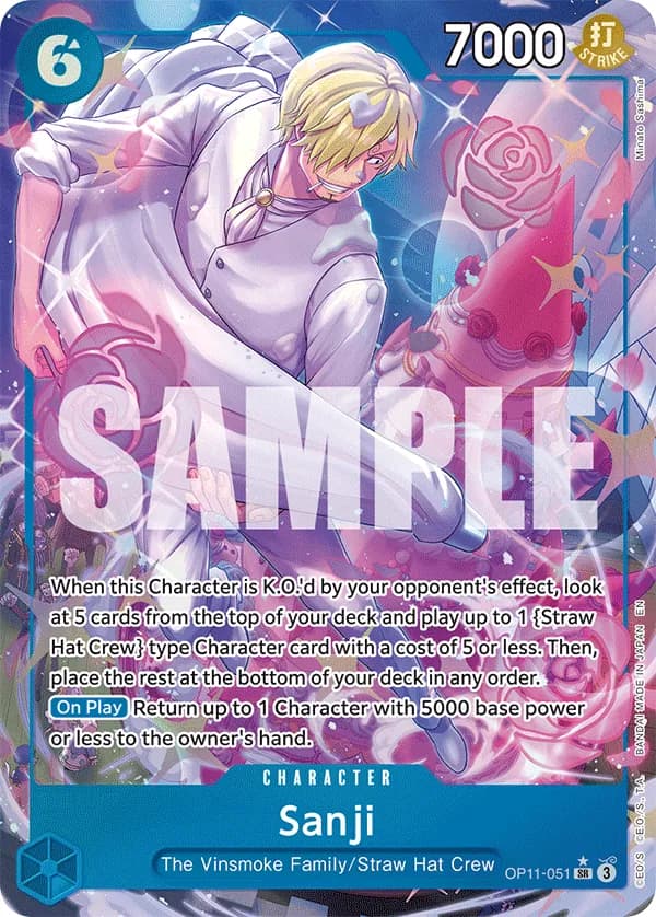 2025 One Piece Card Game A Fist of Divine Speed (OP-11) #OP11-051 Sanji Parallel; official card image from the Bandai card list; publisher sample markings retained