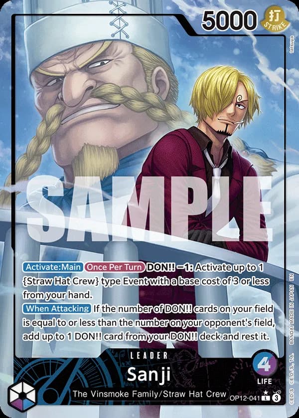 2025 One Piece Card Game Legacy of the Master (OP-12) #OP12-041 Sanji Parallel; official card image from the Bandai card list; publisher sample markings retained