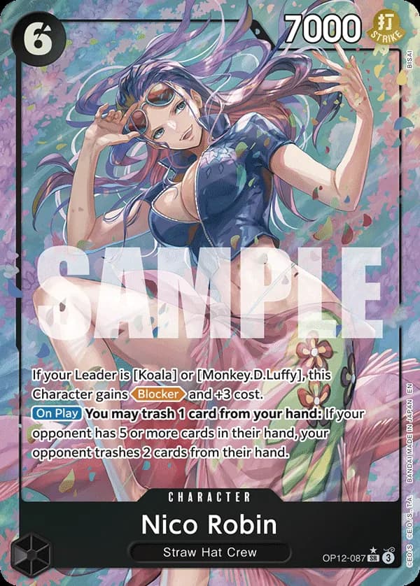 2025 One Piece Card Game Legacy of the Master (OP-12) #OP12-087 Nico Robin Parallel; official card image from the Bandai card list; publisher sample markings retained