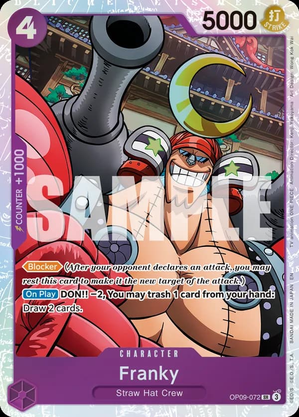 2025 One Piece Card Game One Piece Card The Best Vol. 2 (PRB-02) #OP09-072 Franky Reprint; official card image from the Bandai card list; publisher sample markings retained