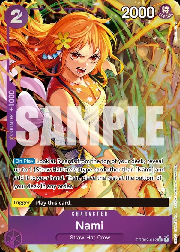 2025 One Piece Card Game One Piece Card The Best Vol. 2 (PRB-02) #PRB02-012 Nami Parallel; official card image from the Bandai card list; publisher sample markings retained